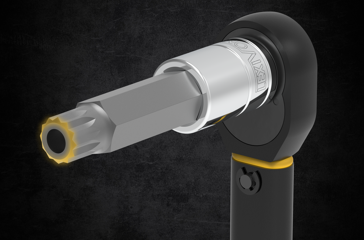 LX-145L socket attached to a ratchet head, showing the tool connection
