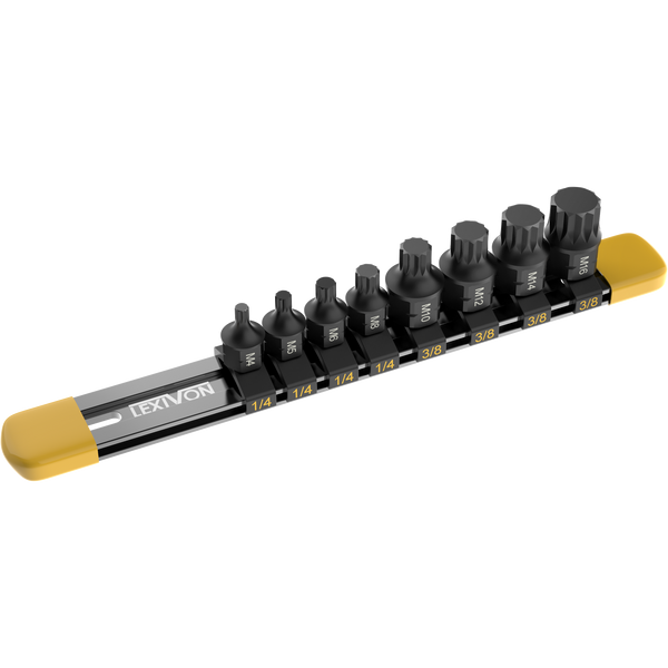 LEXIVON Triple Square Bit Socket Set, Dual Drive Supper Short XZN, Premium S2 Alloy Steel, 8-Piece M4~M16 | Aluminum Storage Rail (LX-145S)