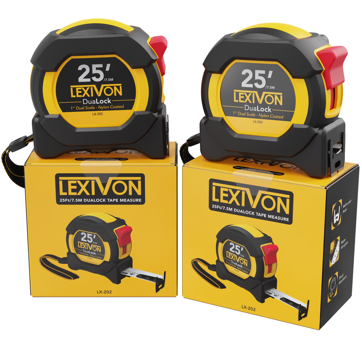 LX-202 tape measure package with the supplied tools and wrist straps