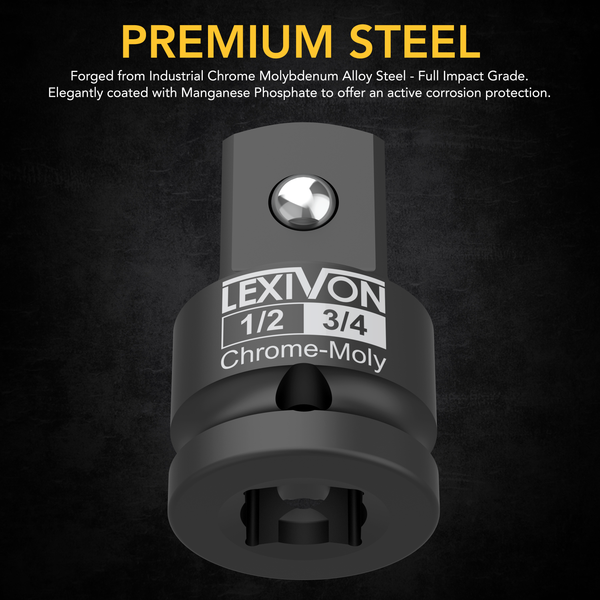 1/2-Inch Impact Socket Adapter, 1/2" Female x 3/4" Male Increaser | Chrome-Molybdenum alloy steel = Fully Impact Rated (LX-401)