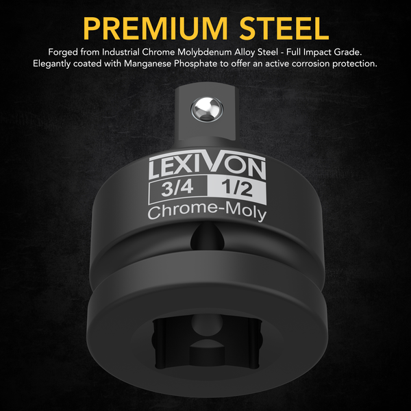 3/4-Inch Impact Socket Adapter, 3/4" Female x 1/2" Male Reducer | Chrome-Molybdenum alloy steel = Fully Impact Rated (LX-402)