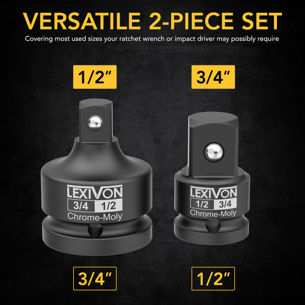1/2" & 3/4" Impact Socket Adapter, 2-Piece Set | 1/2" ~ 3/4" Reducer and Increaser (LX-403)
