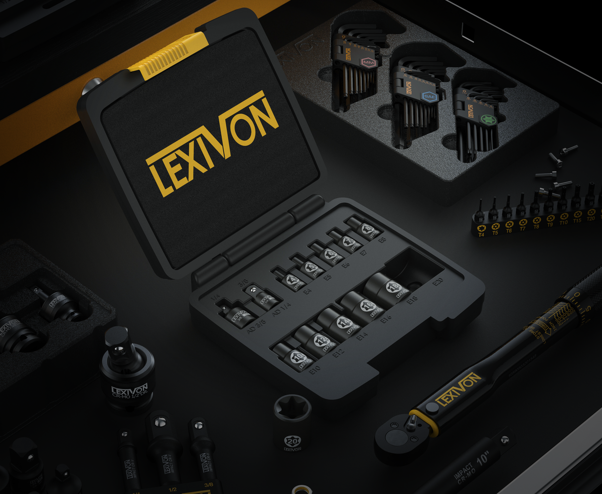 LX-147 bit sockets arranged in their open storage case