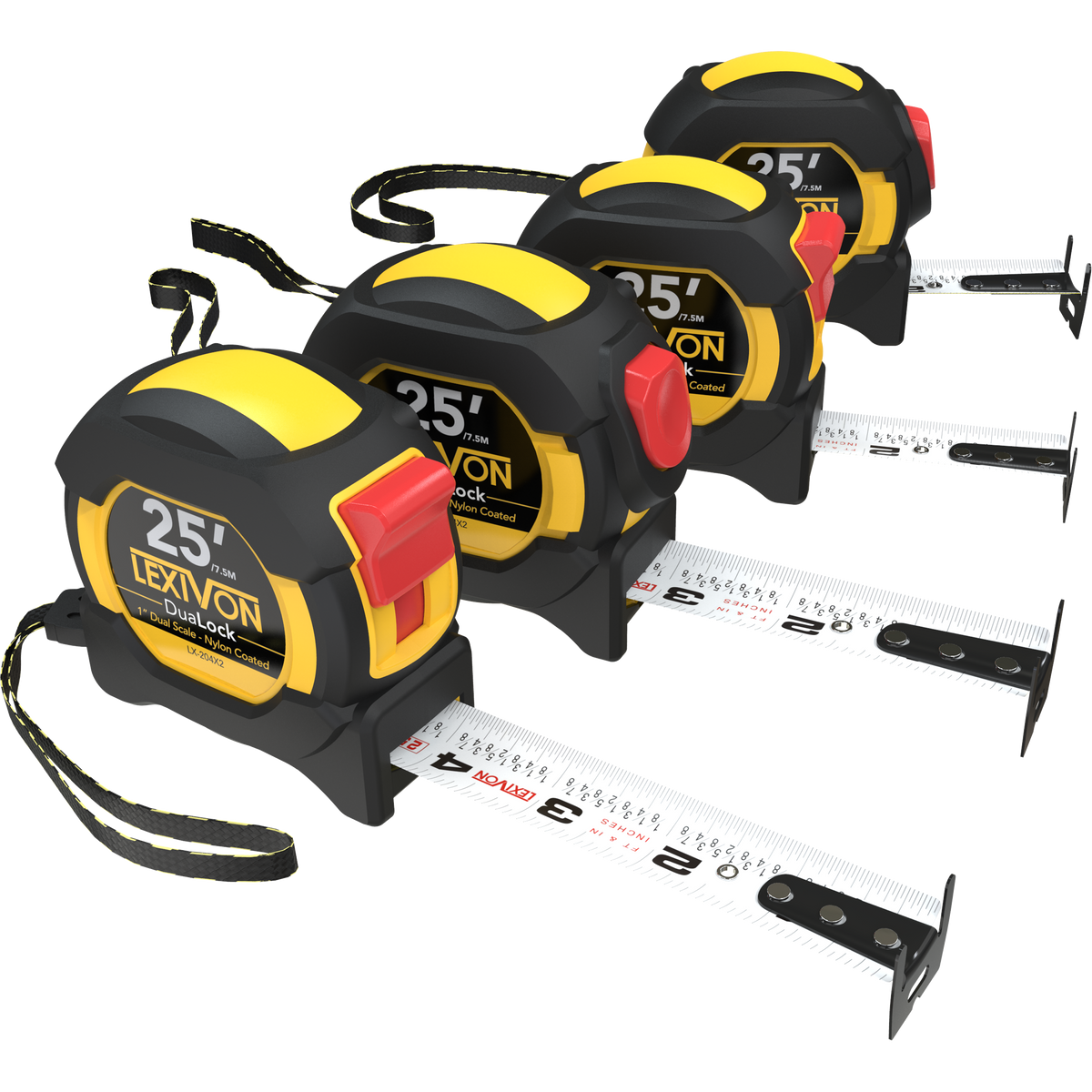 4-Pack] 25Ft/7.5m Tape Measure, DuaLock & AutoLock | 1-Inch Wide