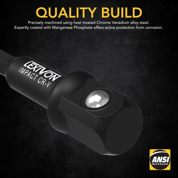 9-Piece Impact Grade Socket Adapter Set - 3", 6", and 12" Extension Bit With Holder | 1/4", 3/8", and 1/2" Drive, Adapt Your Power Drill To High Torque Impact Wrench (LX-106)