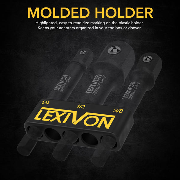 9-Piece Impact Grade Socket Adapter Set - 3", 6", and 12" Extension Bit With Holder | 1/4", 3/8", and 1/2" Drive, Adapt Your Power Drill To High Torque Impact Wrench (LX-106)