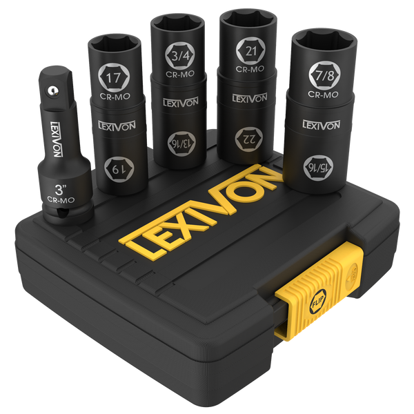 Lug Nut Impact Socket Set, 1/2-Inch Drive | Innovative 8-IN-4 Flip Socket Design, Covers Most Commonly Used Inch & Metric Wheel Nuts | Cr-Mo Steel = Full Impact Grade (LX-110)