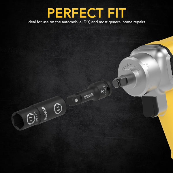 Lug Nut Impact Socket Set, 1/2-Inch Drive | Innovative 8-IN-4 Flip Socket Design, Covers Most Commonly Used Inch & Metric Wheel Nuts | Cr-Mo Steel = Full Impact Grade (LX-110)