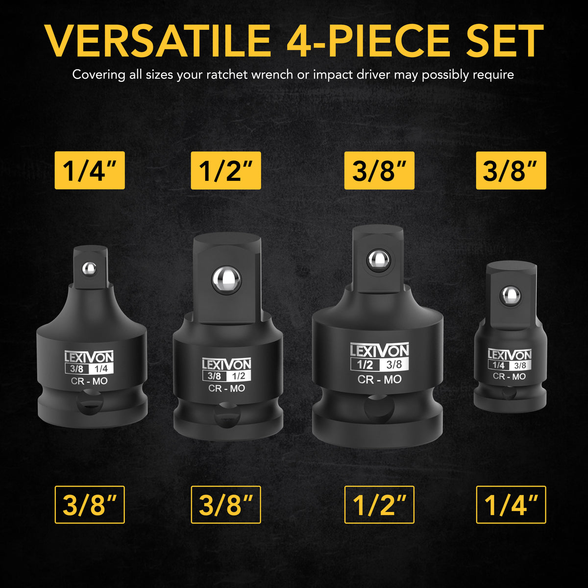 Impact Socket Adapter And Reducer Set, Use With Impact