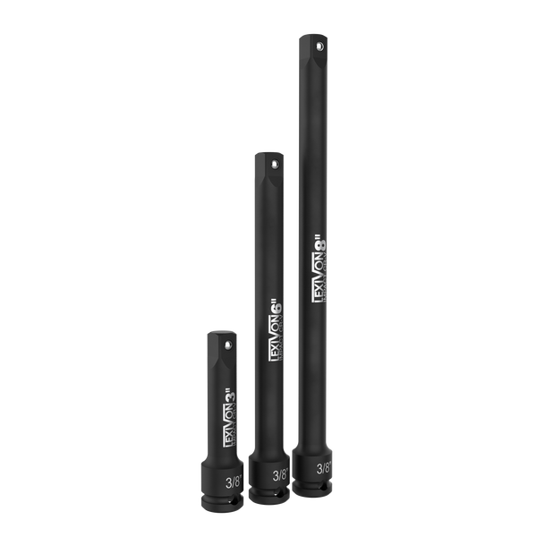 Impact Driver Extension Bar Set, 3/8" Drive | Hardened and Heat Treated Chrome Vanadium Steel | 3-Piece Set 3, 6, and 8 Inch Long (LX-114)