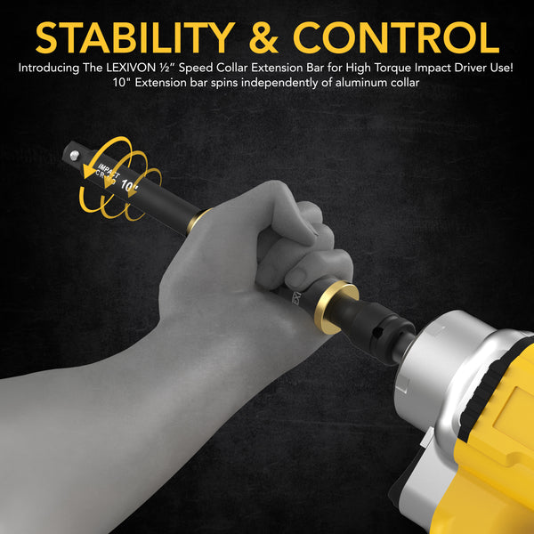 1/2" Impact Driver Speed Collar 10" Impact Extension Bar | Adjustable 3-Position Aluminum Spinning Handle, Cr-Mo Steel Extension = Fully Impact Grade (LX-116)