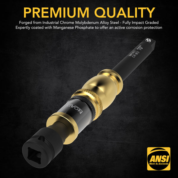 1/2" Impact Driver Speed Collar 10" Impact Extension Bar | Adjustable 3-Position Aluminum Spinning Handle, Cr-Mo Steel Extension = Fully Impact Grade (LX-116)