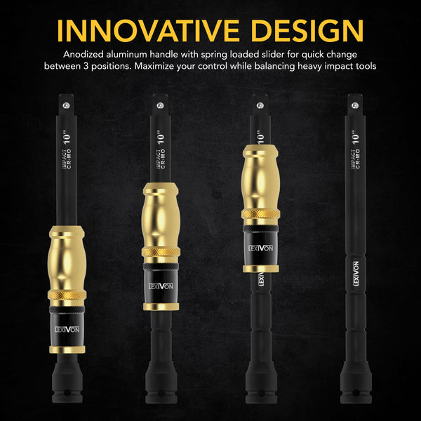 1/2" Impact Driver Speed Collar 10" Impact Extension Bar | Adjustable 3-Position Aluminum Spinning Handle, Cr-Mo Steel Extension = Fully Impact Grade (LX-116)