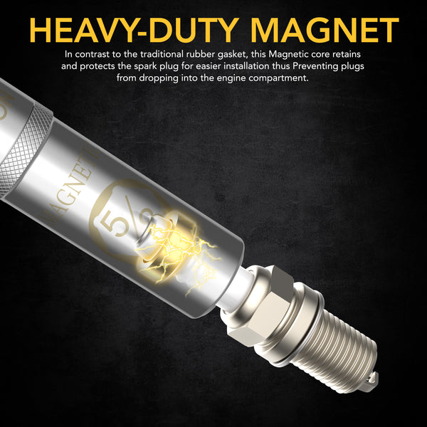 5/8" Swivel Magnetic Spark Plug Socket, 3/8" Drive x 10" Total Length | Enhanced Magnetic Design With Thin Wall Socket, Cr-v Steel (LX-122)