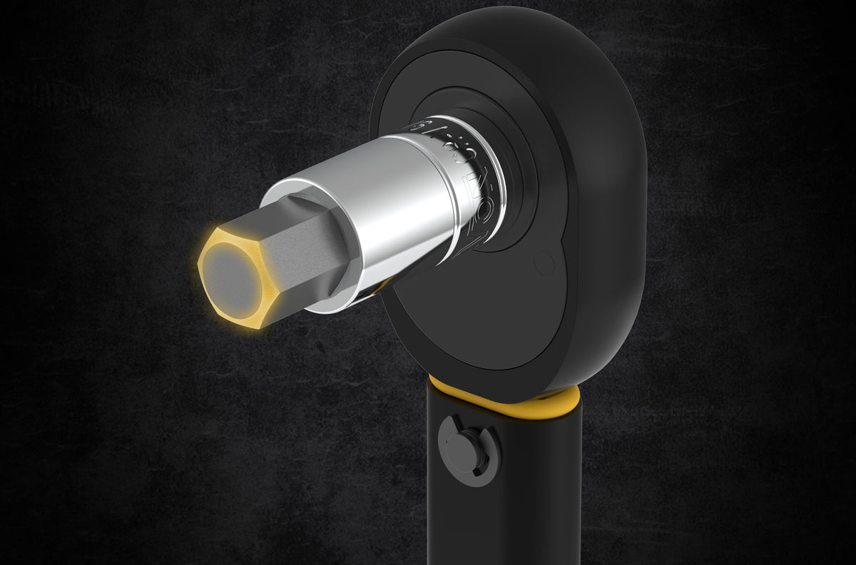 LX-144 socket attached to a ratchet head, showing the tool connection