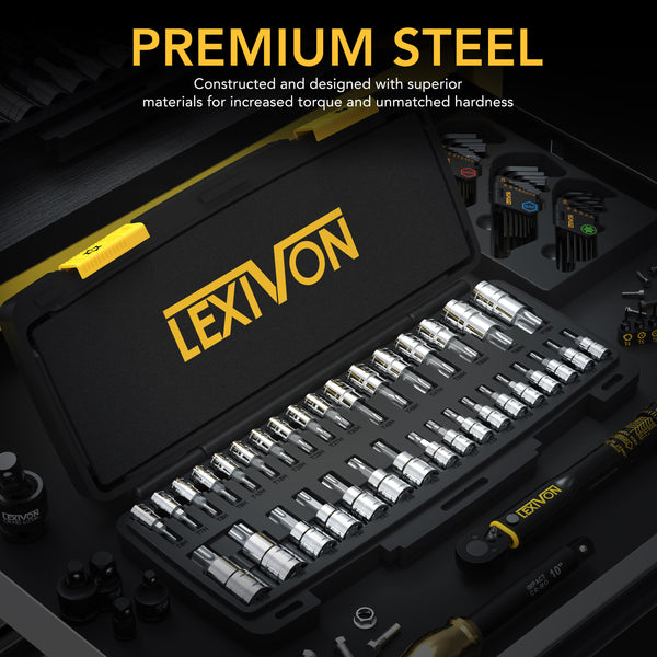 Master TORX Bit Socket Set, Premium S2 Alloy Steel | Complete 34-Piece, Solid Star & Tamper Proof T6 ~ T70 (LX-149)