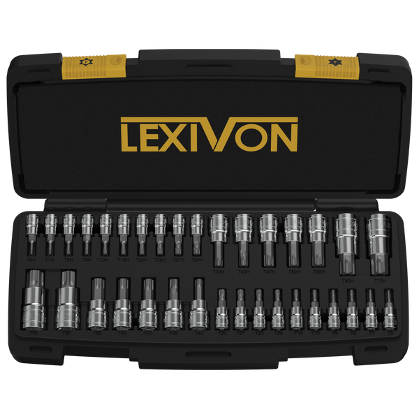Master TORX Bit Socket Set, Premium S2 Alloy Steel | Complete 34-Piece, Solid Star & Tamper Proof T6 ~ T70 (LX-149)