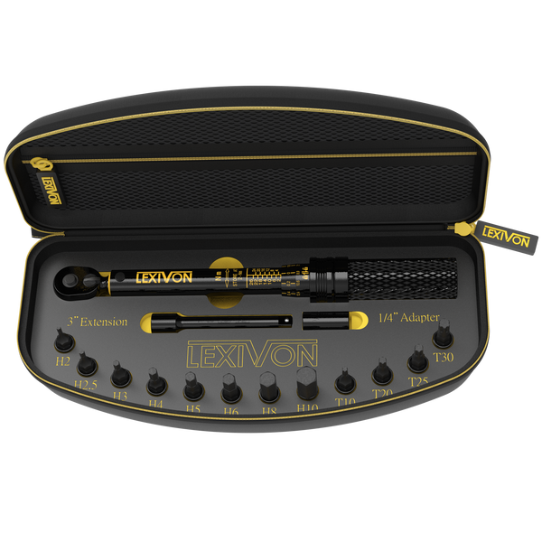 Bike Torque Wrench 1/4-Inch Dr. 15-Piece Kit | 72-Tooth Gear, Dual-Direction Click Type 2~26 Nm (17.7~230.1 in-lb) | Portable Maintenance Kit for Road & Mountain Bikes (LX-191)