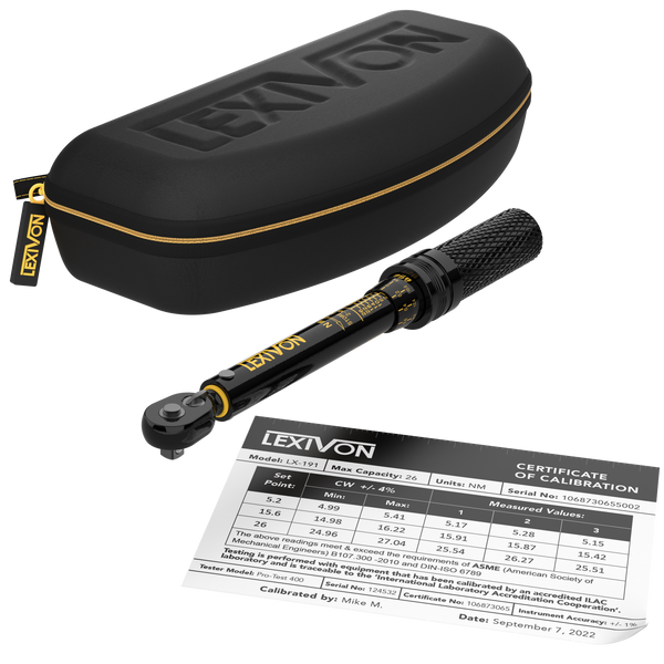 Bike Torque Wrench 1/4-Inch Dr. 15-Piece Kit | 72-Tooth Gear, Dual-Direction Click Type 2~26 Nm (17.7~230.1 in-lb) | Portable Maintenance Kit for Road & Mountain Bikes (LX-191)