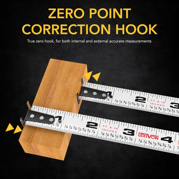 25Ft/7.5m AutoLock Tape Measure | 1-Inch Wide Blade With Nylon Coating, Matte Finish White & Yellow Dual Sided Rule Print | Ft/Inch/Fractions/Metric (LX-205)