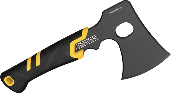 V-ONE Survival Hatchet, 9.5" Full Tang lightweight Axe | 6mm Stainless Steel Electro-Black Finish Blade, Ergonomic Bi-Material Grip Handle | Protective Slim Sheath included (LX-VONE-PP)