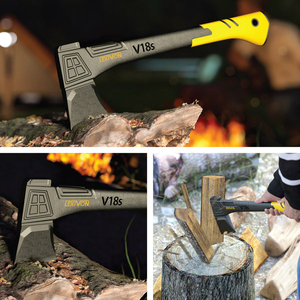 LEXIVON V18s Splitting Axe, 18-Inch Lightweight Fiber-glass Composite Handle & Ergonomic TPR Grip | Protective Carrying Sheath Included (LX-V18s)