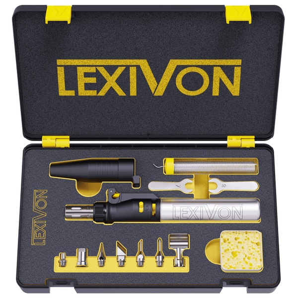 Butane Soldering Iron Multi-Purpose Kit | Cordless Self-Igniting Adjustable Flame 7-Tip Set | Pro Grade (LX-770)