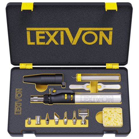 Butane Soldering Iron Multi-Purpose Kit | Cordless Self-Igniting Adjustable Flame 7-Tip Set | Pro Grade (LX-770)