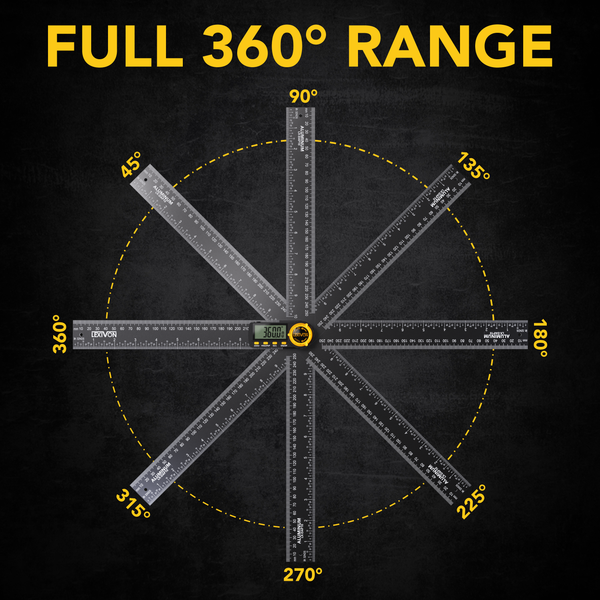 LEXIVON Aluminum Digital Angle Finder Gauge, 10-inch/250mm Multi-Purpose Protractor, Includes XL Display and Rugged Zippered Pouch (LX-DAF10)