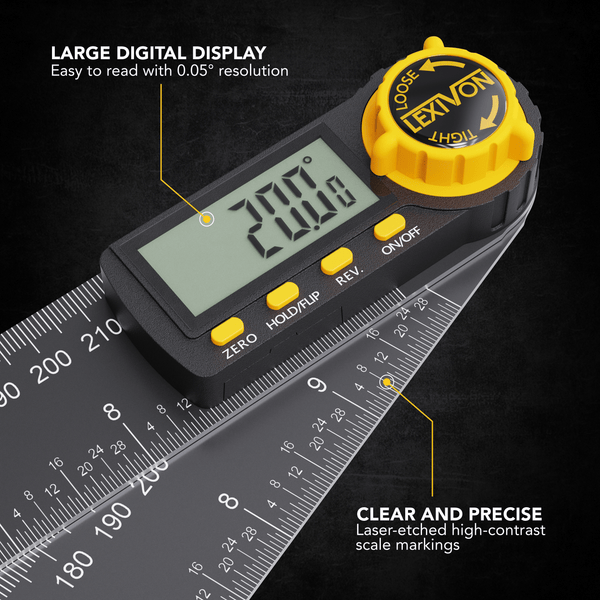 LEXIVON Aluminum Digital Angle Finder Gauge, 10-inch/250mm Multi-Purpose Protractor, Includes XL Display and Rugged Zippered Pouch (LX-DAF10)