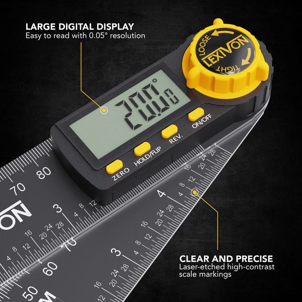 LEXIVON Aluminum Digital Angle Finder Gauge, 5-inch/130mm Multi-Purpose Protractor, Includes XL Display and Rugged Zippered Pouch (LX-DAF5)