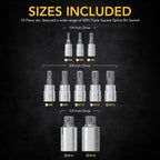 XZN Triple Square Spline Bit Socket Set, Premium S2 Alloy Steel | 10-Piece European Style M4 - M18 Set | Enhanced Storage Case (LX-145)