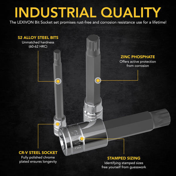 LEXIVON XZN Triple Square Spline Bit Socket Set, Extra Long 4-Inch | 10-Piece European Style M4 - M18, Premium S2 Alloy Steel | Enhanced Storage Case (LX-145L)