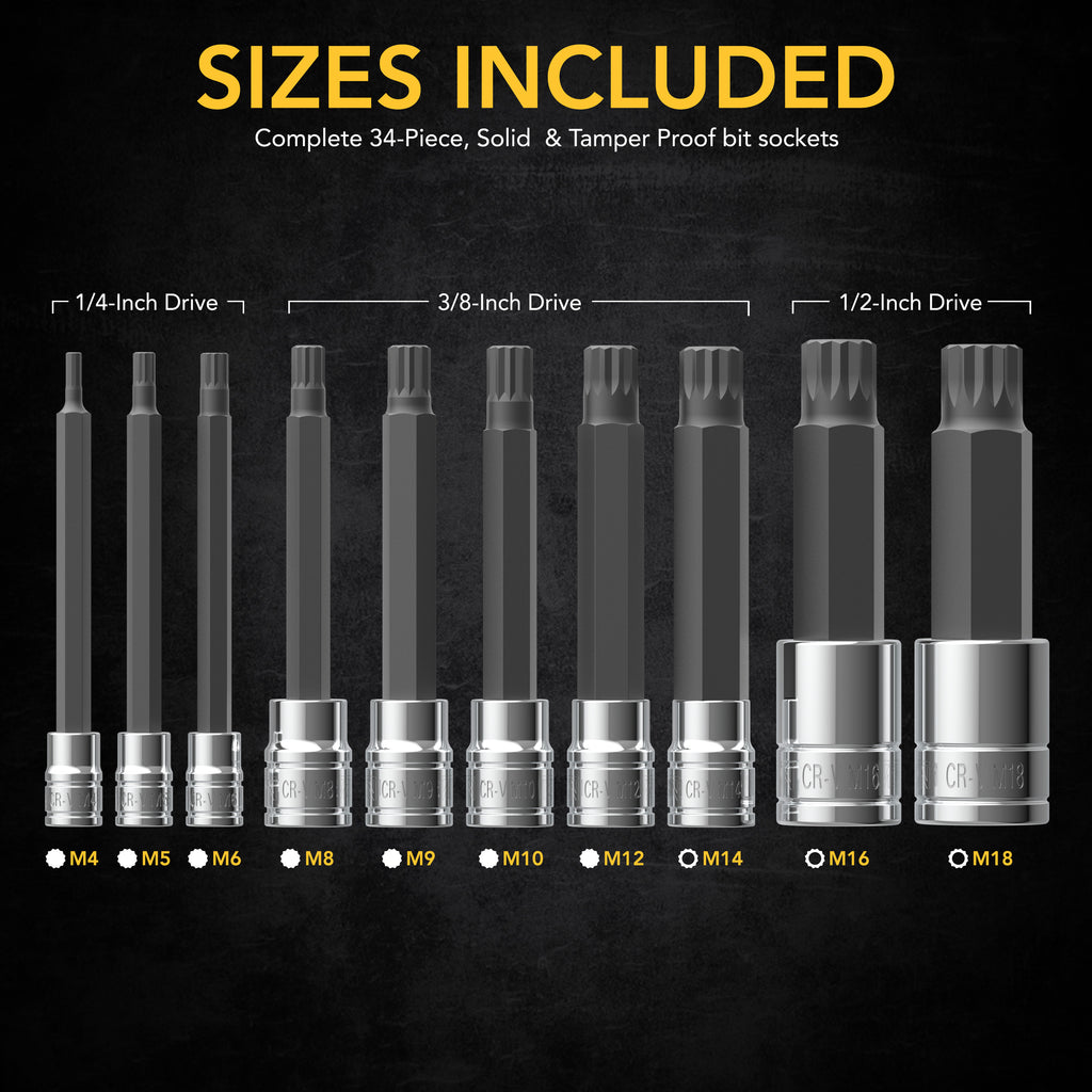 LEXIVON XZN Triple Square Spline Bit Socket Set, Extra Long 4-Inch | 1 ...