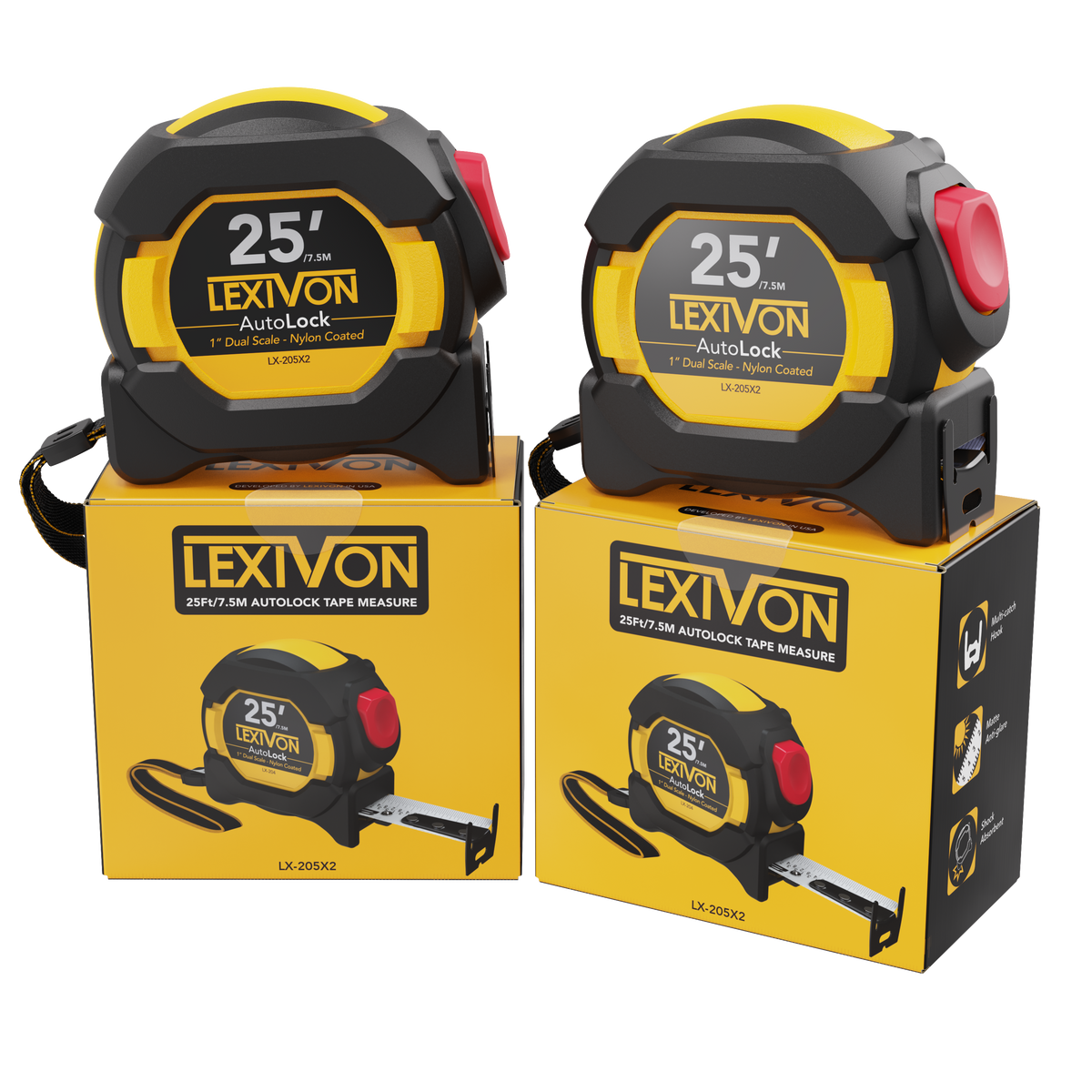 LX-205X2 tape measure package with the supplied tools and wrist straps
