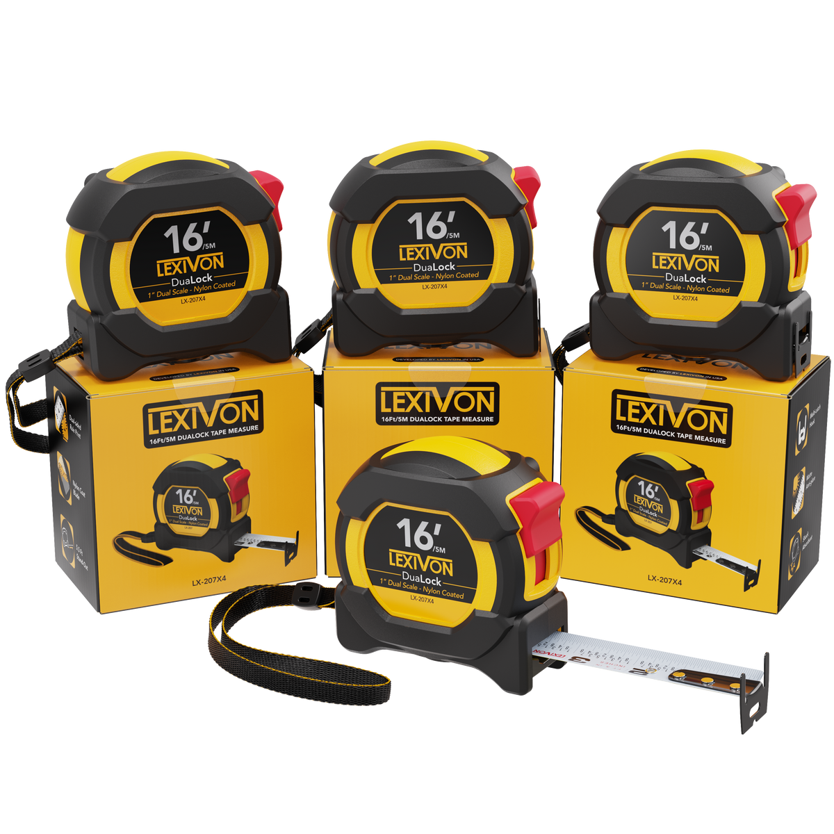 LX-207X4 [4-Pack] 16Ft/5m DuaLock Tape Measure, image 1
