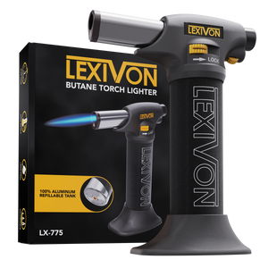LEXIVON Butane Torch Lighter, Refillable Kitchen Cooking Torch | Self-Igniting with Safety Lock and Adjustable Flame | Pro-Grade Aluminum Tank (LX-775)