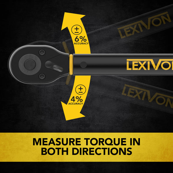 LEXIVON Torque Wrench, 3/8-Inch Drive, Dual Scale 20–120 FT-LB (27.1–162.7 N·m), Premium Rubber-Grip Handle, Deluxe Hybrid Case (LX-TW38)