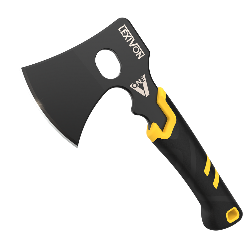 LX-VONE-PP full-tang hatchet with exposed stainless blade and bi-material grip