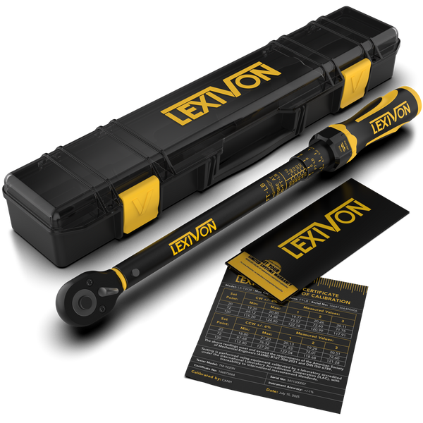 LEXIVON Torque Wrench, 3/8-Inch Drive, Dual Scale 20–120 FT-LB (27.1–162.7 N·m), Premium Rubber-Grip Handle, Deluxe Hybrid Case (LX-TW38)