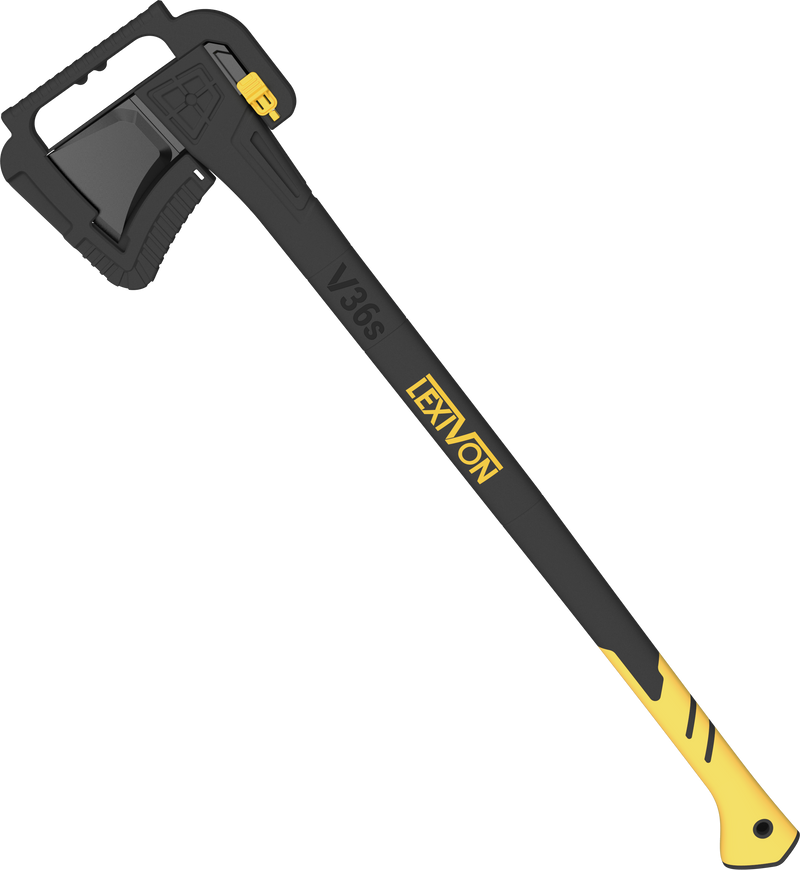 LX-V36S splitting axe with its blade protector fitted