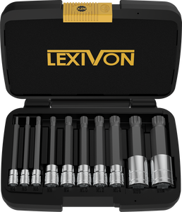 LEXIVON XZN Triple Square Spline Bit Socket Set, Extra Long 4-Inch | 10-Piece European Style M4 - M18, Premium S2 Alloy Steel | Enhanced Storage Case (LX-145L)