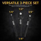 Impact Grade Socket Adapter Set, 3" Extension Bit With Holder | 3-Piece 1/4", 3/8", and 1/2" Drive, Adapt Your Power Drill To High Torque Impact Wrench (LX-101)