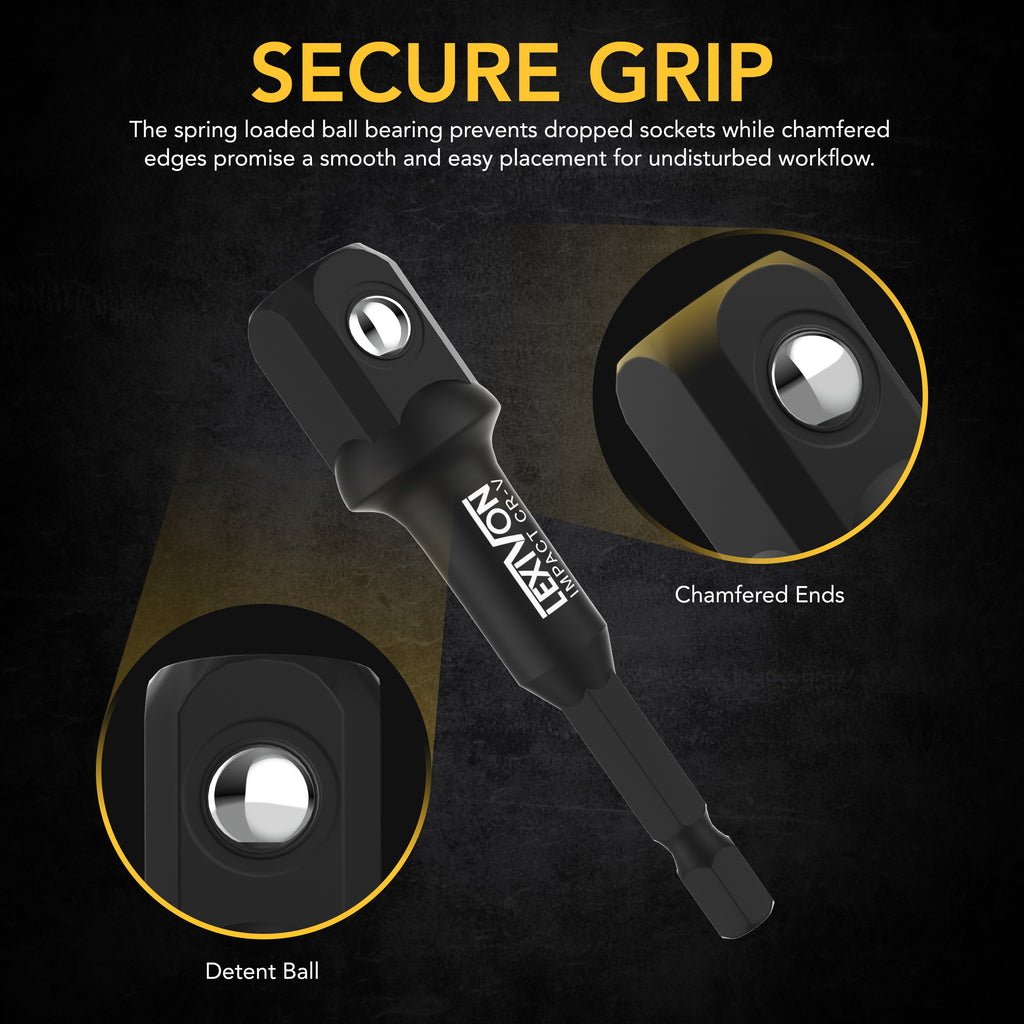 Impact Grade Socket Adapter Set, 3" Extension Bit With Holder | 3-Piece 1/4", 3/8", and 1/2" Drive, Adapt Your Power Drill To High Torque Impact Wrench (LX-101)