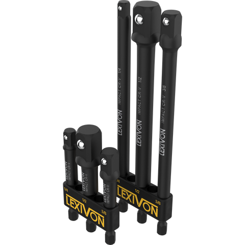 6-Piece Impact Grade Socket Adapter Set - 3" & 6" Extension Bit With Holder | 1/4", 3/8", and 1/2" Drive, Adapt Your Power Drill To High Torque Impact Wrench (LX-105)