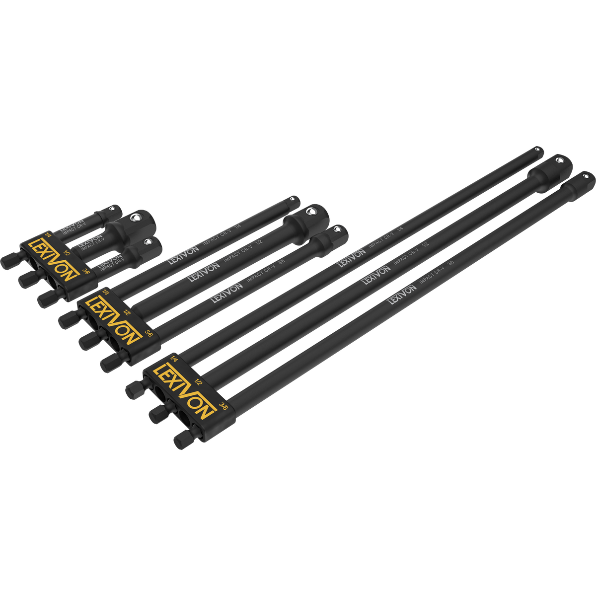 9-Piece Impact Grade Socket Adapter Set - 3", 6", and 12" Extension Bit With Holder | 1/4", 3/8", and 1/2" Drive, Adapt Your Power Drill To High Torque Impact Wrench (LX-106)