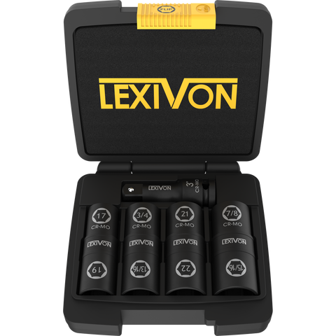 Lug Nut Impact Socket Set, 1/2-Inch Drive | Innovative 8-IN-4 Flip Socket Design, Covers Most Commonly Used Inch & Metric Wheel Nuts | Cr-Mo Steel = Full Impact Grade (LX-110)