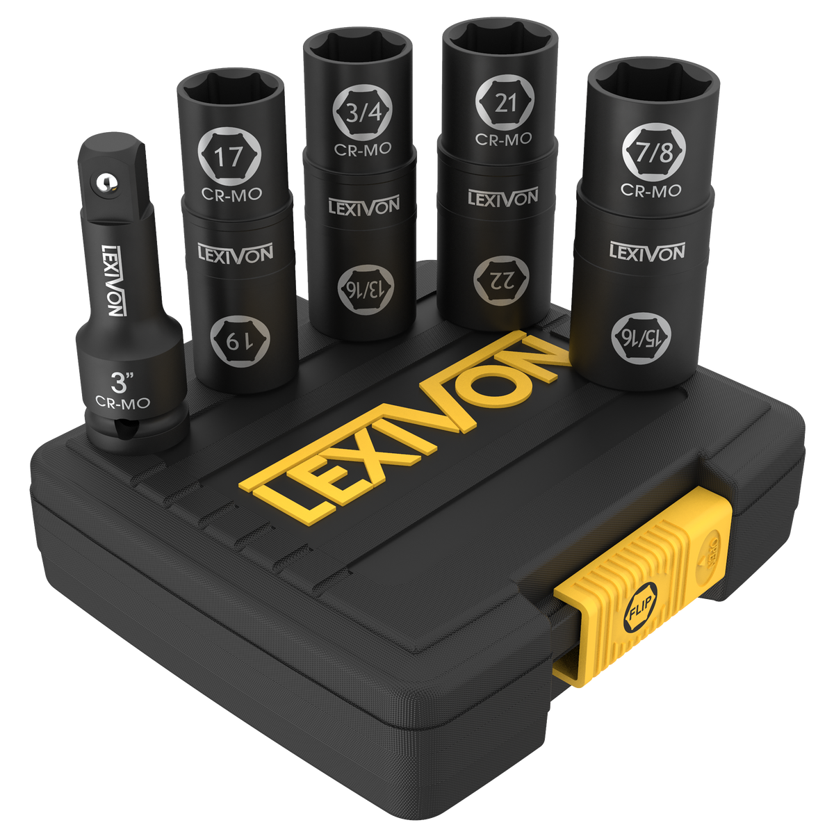 Lug Nut Impact Socket Set, 1/2-Inch Drive | Innovative 8-IN-4 Flip Socket Design, Covers Most Commonly Used Inch & Metric Wheel Nuts | Cr-Mo Steel = Full Impact Grade (LX-110)