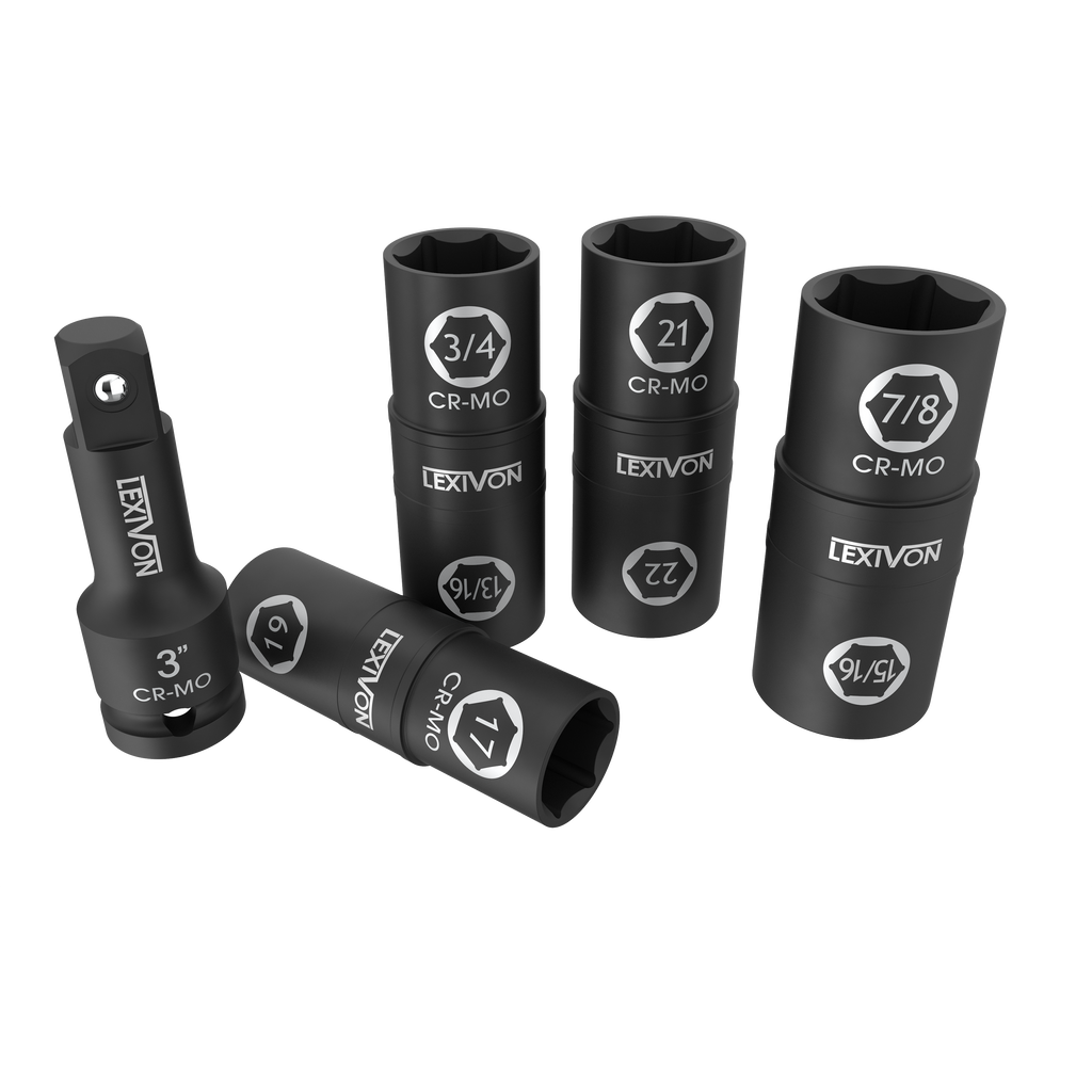Lug Nut Impact Socket Set, 1/2-Inch Drive | Innovative 8-IN-4 Flip Socket Design, Covers Most Commonly Used Inch & Metric Wheel Nuts | Cr-Mo Steel = Full Impact Grade (LX-110)