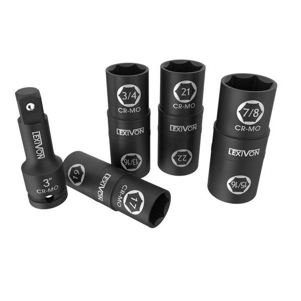 Lug Nut Impact Socket Set, 1/2-Inch Drive | Innovative 8-IN-4 Flip Socket Design, Covers Most Commonly Used Inch & Metric Wheel Nuts | Cr-Mo Steel = Full Impact Grade (LX-110)